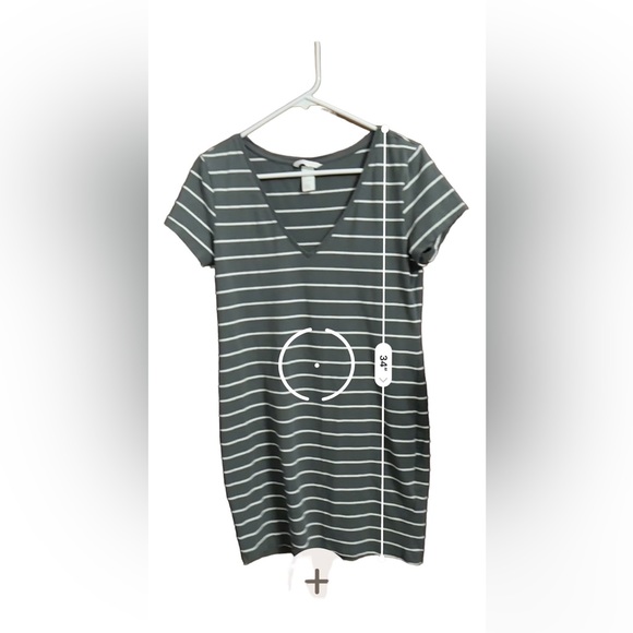 H&M jersey striped dress v neck basic dress Grey dress tee - Picture 5 of 6